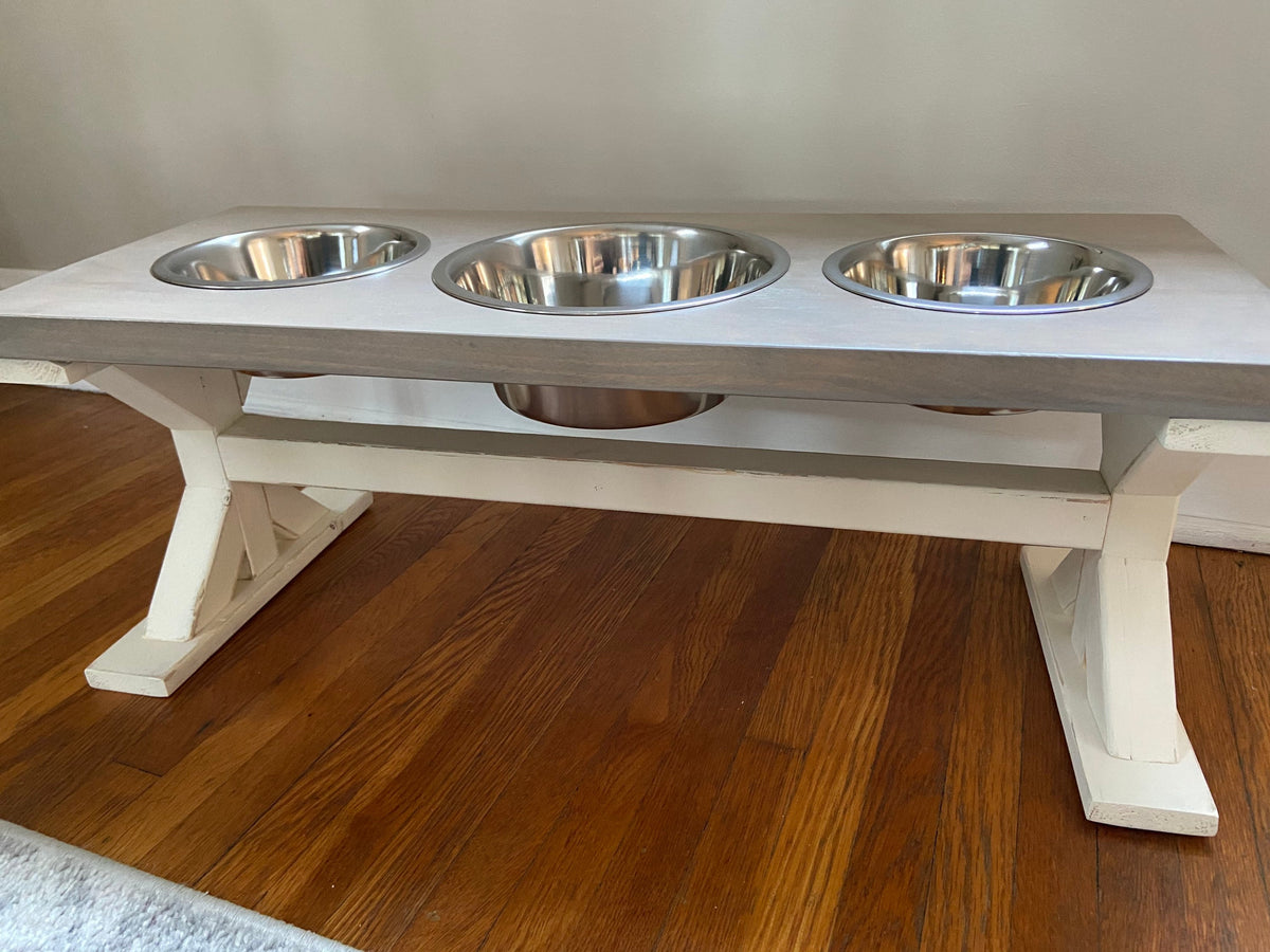 3 bowl dog feeder pet feeder western raised X-Style Farmhouse Elevated Dog Feeder 3 Bowl Feeder/Dog Stand/Dog Bowl –  Belliesop