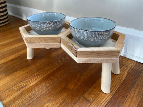 Raised Hexagon Feeder/Elevated Feeding Stand - Blue bowls