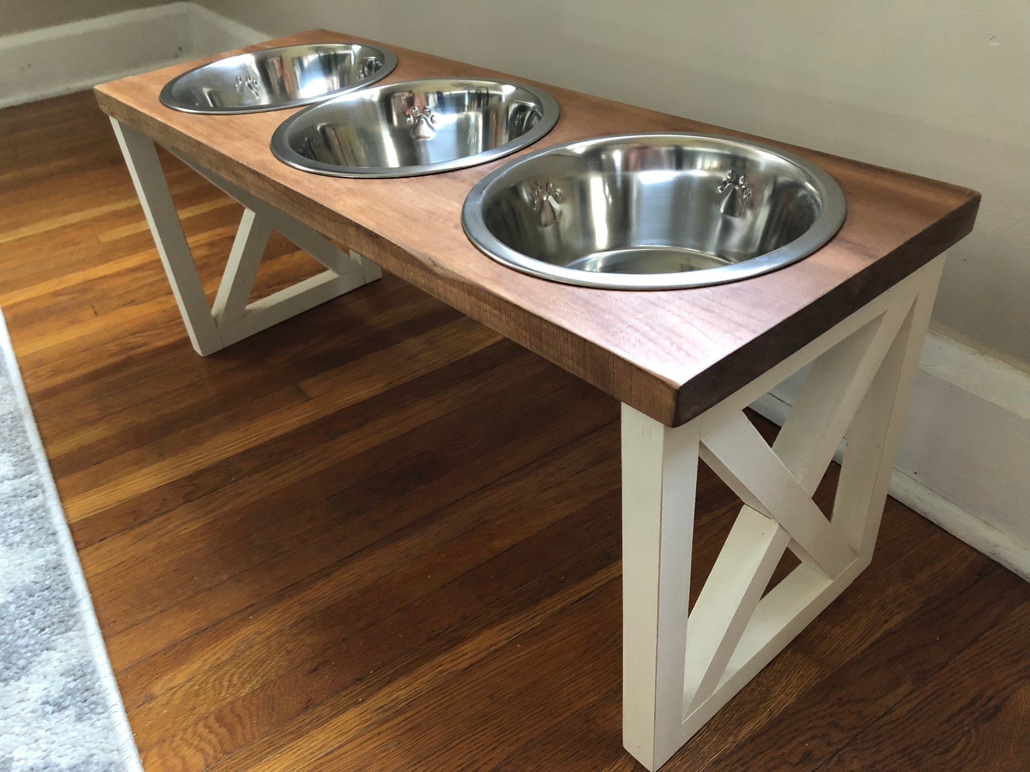 X-style Farmhouse Elevated Dog Feeder Large 3 Bowl Feeder/dog Stand/dog  Bowl 